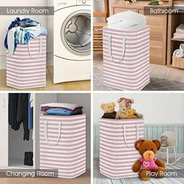WISELIFE Laundry Hamper, 75L Large Collapsible Tall Laundry Basket with Handles, Water Resistant Freestanding Clothes Hamper, Storage Basket, Storage Bags for Clothes Toys, 24.4" (H),Pink