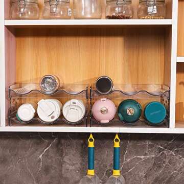 Stackable Water Bottle Organizer for Cabinets,4 Pack Tumbler Organizer for Yeti or Stanley Cup,Clear Wine Storage Racks for Kitchen Countertop,Refrigerator,Pantry Organizer,Hold 6 Bottle