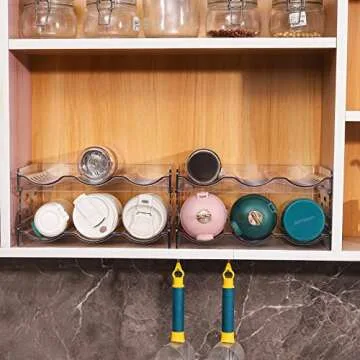 Stackable Water Bottle Organizer for Cabinets,4 Pack Tumbler Organizer for Yeti or Stanley Cup,Clear Wine Storage Racks for Kitchen Countertop,Refrigerator,Pantry Organizer,Hold 6 Bottle