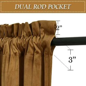 RYB HOME Gold Brown Soft Velvet Curtains 84 inch Length, Light Blocking Energy Saving Vintage Retro ...