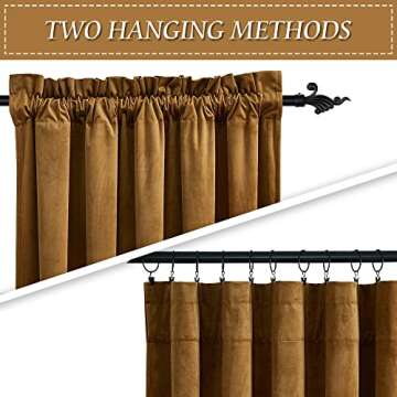 RYB HOME Gold Brown Soft Velvet Curtains 84 inch Length, Light Blocking Energy Saving Vintage Retro Decor Silk Hand Feel Privacy Vertical Shade for Nursery Playroom Bedroom, W52 x L84 inches, 2 Panels