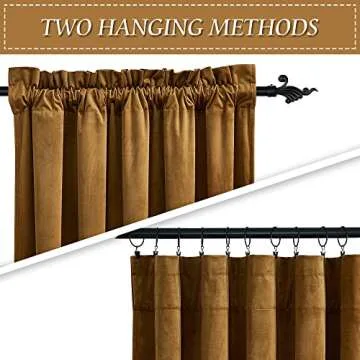 RYB HOME Gold Brown Soft Velvet Curtains 84 inch Length, Light Blocking Energy Saving Vintage Retro Decor Silk Hand Feel Privacy Vertical Shade for Nursery Playroom Bedroom, W52 x L84 inches, 2 Panels