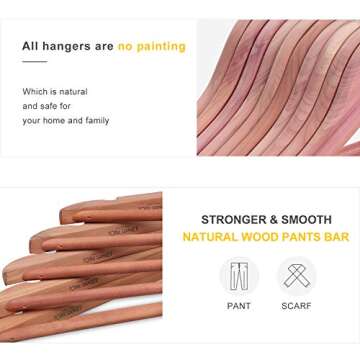 TOPIA HANGER American Red Cedar Wooden Hangers, Clothes Hangers for Closet, Wood Coat Hanger with Smooth Cut Notches, 360°Flexible Hook, Non-Slip Pants Bar,10 Pack-CT07C