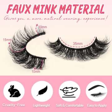 Ahrikiss Russian Strip Lashes D Curl Fluffy False Eyelashes Wispy Natural Mink Lashes Look Like Extensions 10 Pairs Pack Fluffy 3D Volume Fake Lashes (D03)