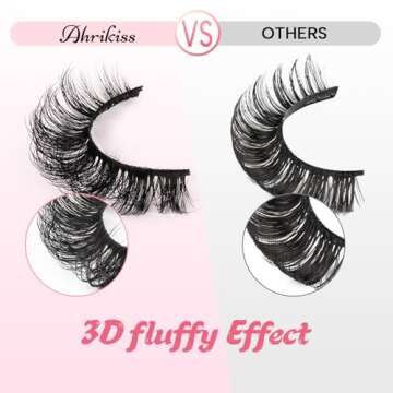 Ahrikiss Russian Strip Lashes D Curl Fluffy False Eyelashes Wispy Natural Mink Lashes Look Like Extensions 10 Pairs Pack Fluffy 3D Volume Fake Lashes (D03)