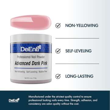 DeEnti Acrylic Nail Powder, 4oz Dark Pink Acrylic Powder Dip for Nails, Long Lasting Salon Quality, Bubble Free Professional Manicures, Fake Nails, Carving & Extensions