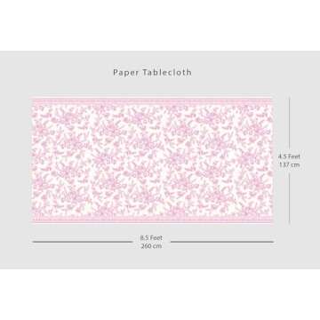 Coterie Pink Toile Paper Tablecloth | Rectangle Tablecloth/Table Cover for Bridal and Baby Shower, Tea Party, Garden Party, Birthday Party | 8.5' by 4.5' Table Cloth Rectangle Table