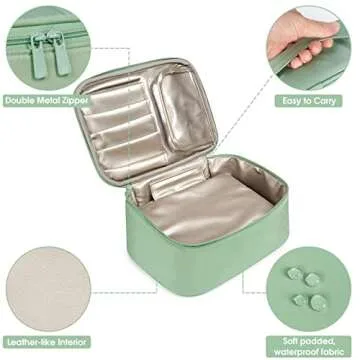 Narwey Cute Makeup Bag Travel Cosmetic Bag Make up Bag, Makeup Organizer Case with Brush Compartments for Women (Mint Green)