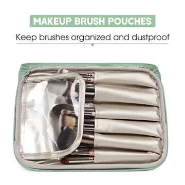 Narwey Cute Makeup Bag Travel Cosmetic Bag Make up Bag, Makeup Organizer Case with Brush Compartments for Women (Mint Green)