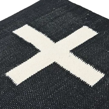 Creative Co-Op Wool Blend Swiss Cross Pillow, Black & Cream