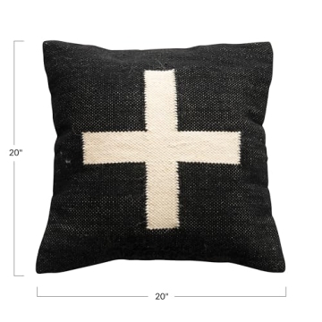Creative Co-Op Wool Blend Swiss Cross Pillow, Black & Cream