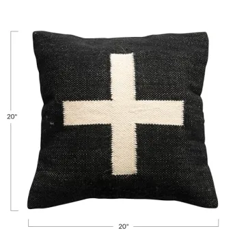 Creative Co-Op Wool Blend Swiss Cross Pillow, Black & Cream