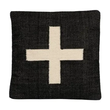 Creative Co-Op Wool Blend Swiss Cross Pillow, Black & Cream