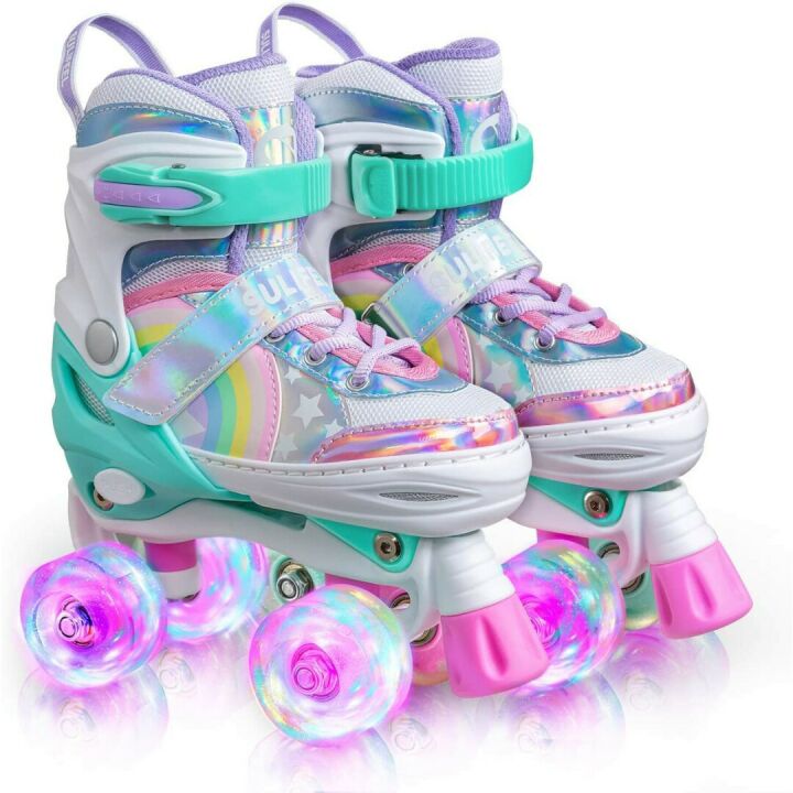 Adjustable Light Up Rainbow Unicorn Roller Skates