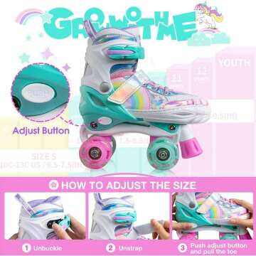 Adjustable Light Up Rainbow Unicorn Roller Skates