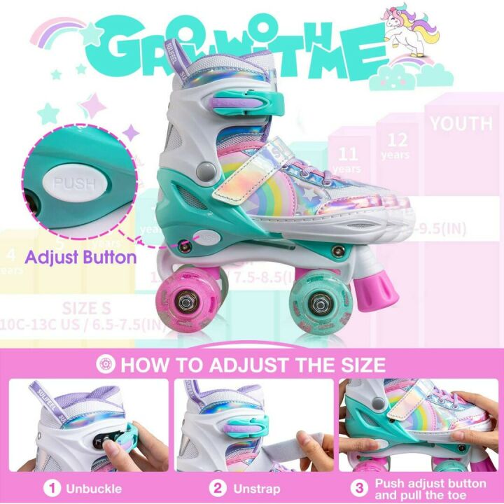 Adjustable Light Up Rainbow Unicorn Roller Skates