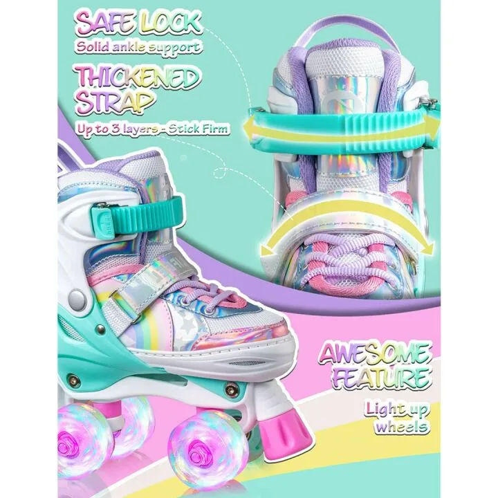 Adjustable Light Up Rainbow Unicorn Roller Skates