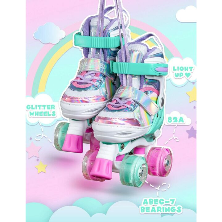 Adjustable Light Up Rainbow Unicorn Roller Skates