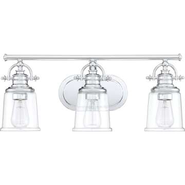 Quoizel Grant Transitional Vanity Lights, 23 Inch 3-Light Polished Chrome Bath Lighting Fixtures Over Mirror, Opal Etched Glass, Classic Americana Wall Mount Light for Bathrooms, Kitchen or Hallway
