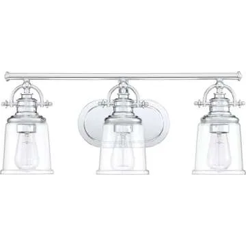 Quoizel Grant Transitional Vanity Lights, 23 Inch 3-Light Polished Chrome Bath Lighting Fixtures Over Mirror, Opal Etched Glass, Classic Americana Wall Mount Light for Bathrooms, Kitchen or Hallway