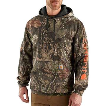 Carhartt Men's Midweight Camo Sleeve Logo Hooded Sweatshirt (Regular and Big & Tall Sizes), Mossy Oak Break, Large
