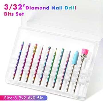 Ejiubas Nail Drill Bits 10Pcs 3/32"(2.35mm) Diamond Drill Bit Set for Nails Professional Cuticle Drill Bit Efile Nail Bit for Acrylic Gel Nails, Manicure Pedicure Shapen Remove Tools, Home Salon Use