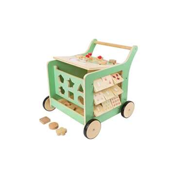 Small Foot Wooden Toys Premium Pastel Wooden Baby Walker and playcenter Move it! Designed for Toddlers 12+ Months, Multi (10947)