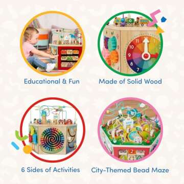 Battat – Wooden Activity Cube – City-Themed Activity Center – Educational Toys- Wooden Toys For Toddlers And Kids- 1 year +