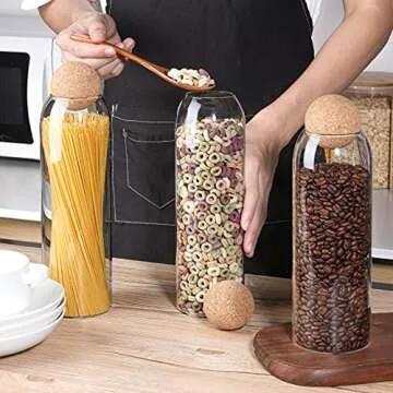 ComSaf 50oz Glass Storage Container with Ball Cork, Clear Tall Spaghetti Container, Pasta Storage, Glass Jars with Cork Lids for Kitchen Pantry Storage, Bathroom Apothecary Cotton Swab Qtip Holder