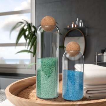 ComSaf 50oz Glass Storage Container with Ball Cork, Clear Tall Spaghetti Container, Pasta Storage, Glass Jars with Cork Lids for Kitchen Pantry Storage, Bathroom Apothecary Cotton Swab Qtip Holder