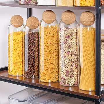 ComSaf 50oz Glass Storage Container with Ball Cork, Clear Tall Spaghetti Container, Pasta Storage, Glass Jars with Cork Lids for Kitchen Pantry Storage, Bathroom Apothecary Cotton Swab Qtip Holder