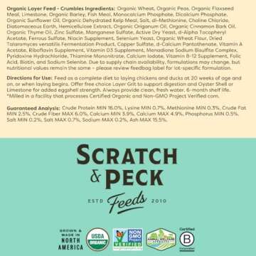 Scratch and Peck Whole Grain Layer Crumbles Chicken and Duck Feed - Corn-Free and Soy-Free - 16% Protein, Certified Organic and Non-GMO Project Verified Chicken Food - 25 lbs Bag