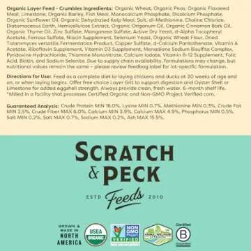 Scratch and Peck Whole Grain Layer Crumbles Chicken and Duck Feed - Corn-Free and Soy-Free - 16% Protein, Certified Organic and Non-GMO Project Verified Chicken Food - 25 lbs Bag
