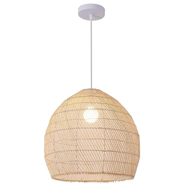 Teru Ji Kaikang 1-Light Rattan Pendant Light,Hand-woven13.87" Rattan Hanging Light,Rattan Chandelier...