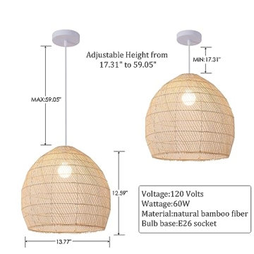 Teru Ji Kaikang 1-Light Rattan Pendant Light