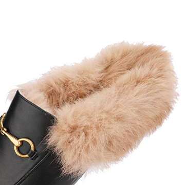 Fur Mules for Women Leather Low Heel Loafers Pointed Toe Rabbit Furny Mule Flats Backless Slides