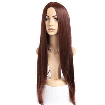 Long Straight Dark Brown Wig for Women Synthetic Middle Part Wig Natural Wig for Daily Use Heat Resi...