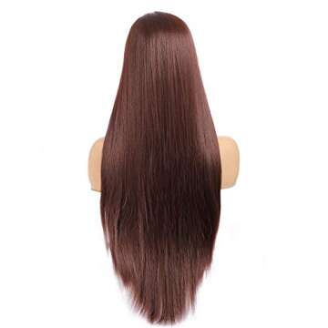 Long Straight Dark Brown Wig for Women Synthetic Middle Part Wig Natural Wig for Daily Use Heat Resistant Fiber