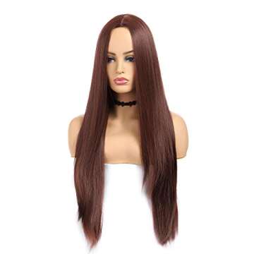 Long Straight Dark Brown Wig for Women Synthetic Middle Part Wig Natural Wig for Daily Use Heat Resistant Fiber