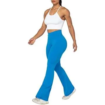 Sunzel Flare Leggings, Crossover Yoga Pants with Tummy Control, High-Waisted and Wide Leg, 32" Inseam, French Blue X-Small
