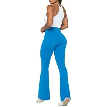 Sunzel Flare Leggings, Crossover Yoga Pants with Tummy Control, High-Waisted and Wide Leg, 32" Inseam, French Blue X-Small