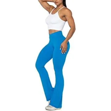 Sunzel Flare Leggings, Crossover Yoga Pants with Tummy Control, High-Waisted and Wide Leg, 32" Inseam, French Blue X-Small