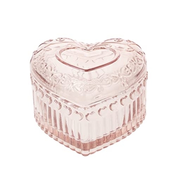 WHSLILR Glass Jewelry Box Heart Shape Cute Box for Storage Ring Earring Trinket Vintage Jewelry Orga...