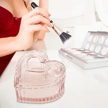 WHSLILR Glass Jewelry Box Heart Shape Cute Box for Storage Ring Earring Trinket Vintage Jewelry Organizer Decorative Gift for Women Girls-GRB003-Pink