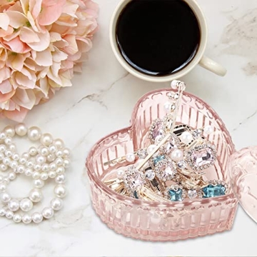WHSLILR Glass Jewelry Box Heart Shape Cute Box for Storage Ring Earring Trinket Vintage Jewelry Organizer Decorative Gift for Women Girls-GRB003-Pink