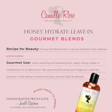 Camille Rose Honey Hydrate Leave In Conditioner, with Aloe and Olive Oil, to Soften Smooth and Protect, Moisturizer for All Hair Types, 9 fl oz