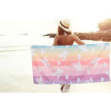 Unicorn Beach Towel for Kids Girls, Pink Cute Rainbow Beach Towel for Women Teens 30” x 60”, Ove...