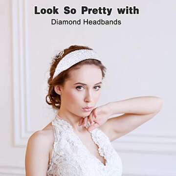 Hestiasko Fashion Diamond Headbands - Sparkling Rhinestone Headband Bling Hair Bands Durable Handmade Hairbands for Women Girls, White