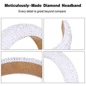 Hestiasko Fashion Diamond Headbands - Sparkling Rhinestone Headband Bling Hair Bands Durable Handmade Hairbands for Women Girls, White
