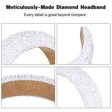 Hestiasko Fashion Diamond Headbands - Sparkling Rhinestone Headband Bling Hair Bands Durable Handmade Hairbands for Women Girls, White